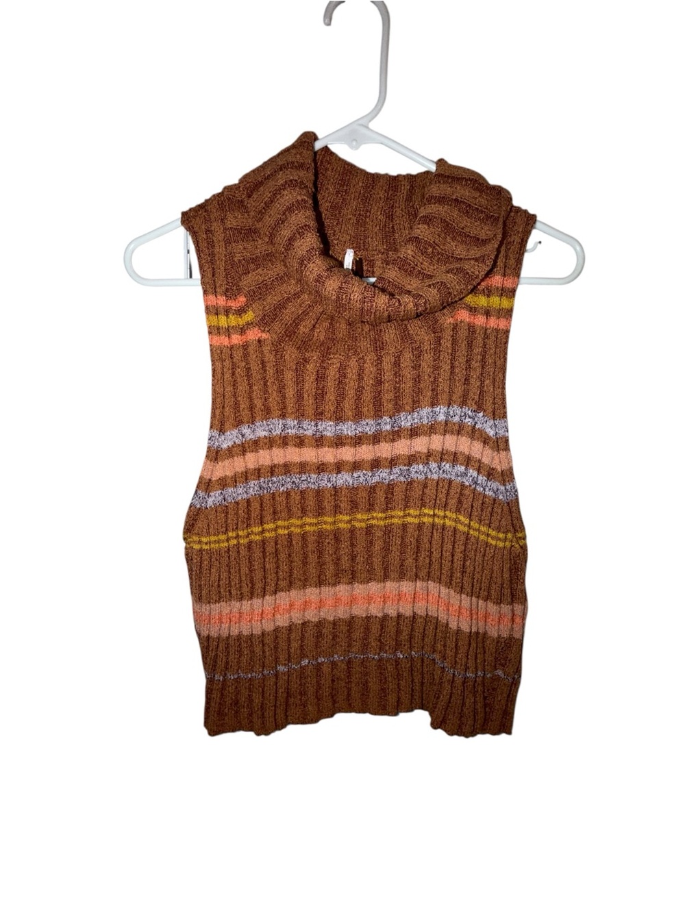 Free People Brown Ribbed Sleeveless Turtleneck with Multicolor Stripes